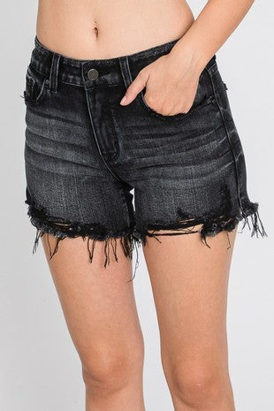 High Rise Comfort Stretch Jean Shorts With Frayed Hem