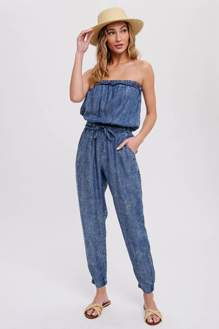 Acid Wash Denim Tube Jumpsuit