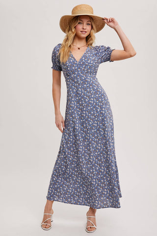 Boho Floral Print V-Neck Maxi Dress