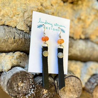 Leather Tassel Earrings with Red Aventurine