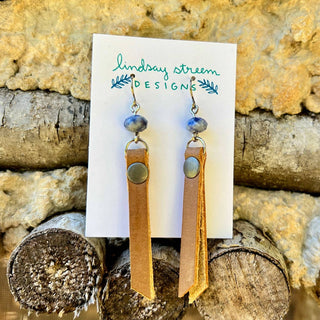 Leather Tassel Earrings with Blue Spot Jasper
