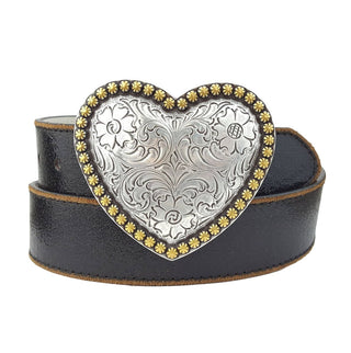 Western Leather Belt with Heart Buckle