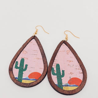 Drop shape wooden western earrings