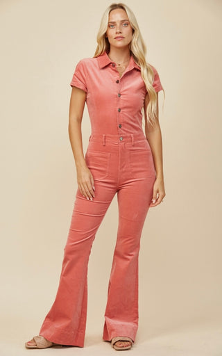 Mauve Boho Structured Corduroy Jumpsuit.