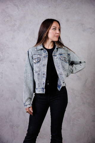 Rhinestone with Fringe Back Denim Jacket