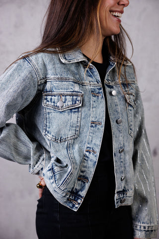 Rhinestone with Fringe Back Denim Jacket