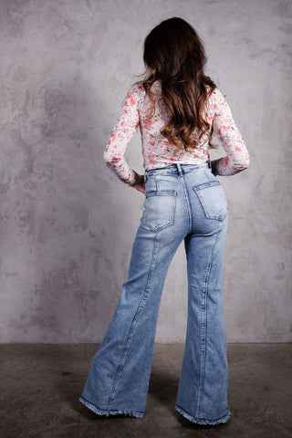 Wide Leg Palazzo Fit Jeans with Stretch