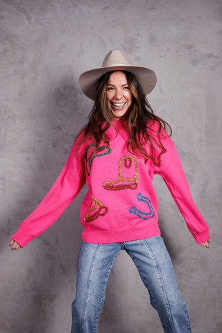 Metallic Yarn Star Cowboy Pullover Sweater