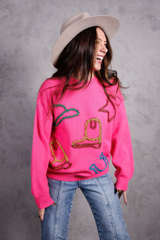 Metallic Yarn Star Cowboy Pullover Sweater