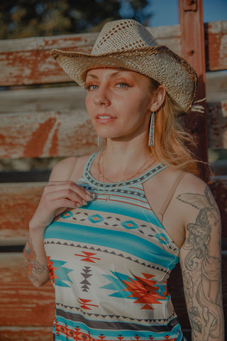 Western Aztec Printed Tank Top