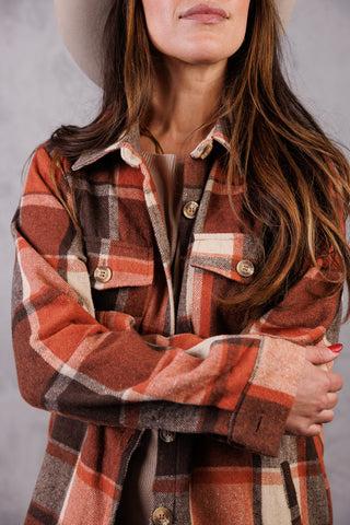 Long Sleeves Flannel Plaid Shacket with Pockets