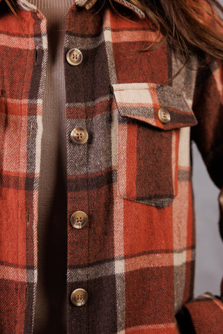 Long Sleeves Flannel Plaid Shacket with Pockets