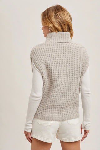 Western Turtleneck Waffle Knit Vest Sweater