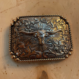 Western Longhorn Belt Buckle  Silver in Rose Gold