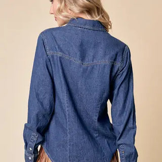 Western Dark Wash Snap Button Denim Shirt