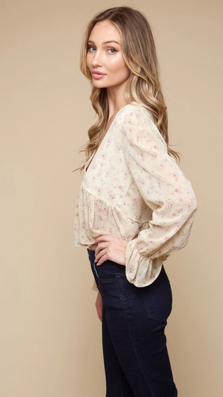 Long Sleeve V Neck Floral Top