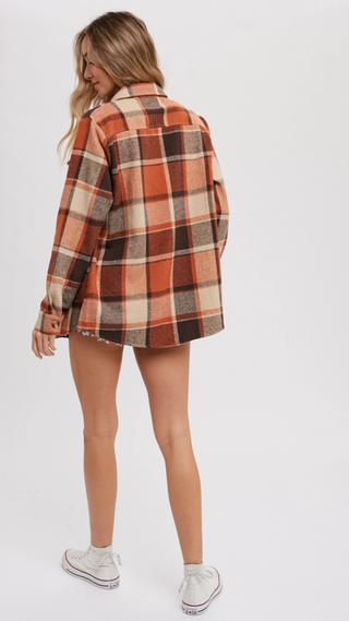 Long Sleeves Flannel Plaid Shacket with Pockets