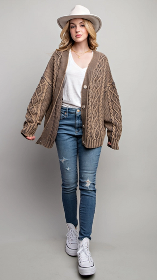 Washed Vintage Cable Knit Cardigan