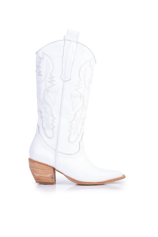 Cesia White Embroidered Cowboy Boot