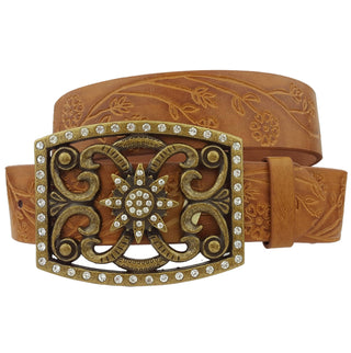 Western-Inspired Floral Belt with Buckle